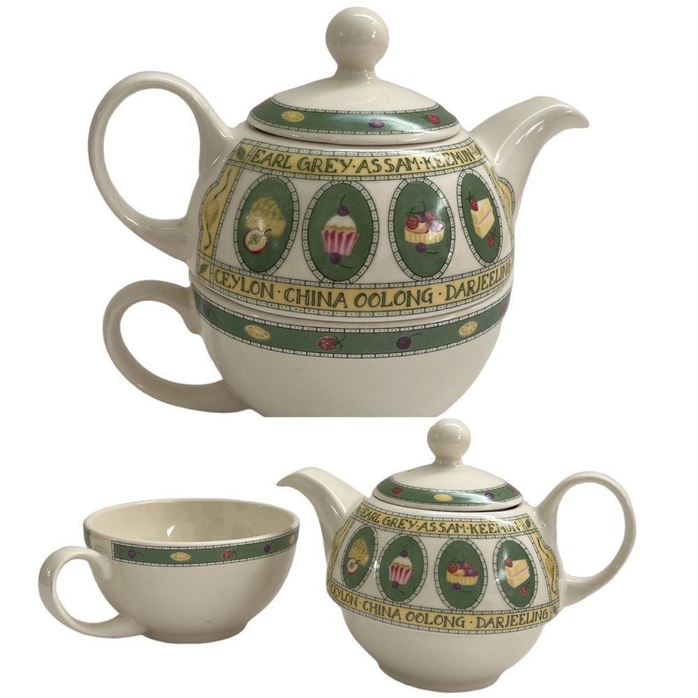 Arthur Wood Teapot Cup Mug Tea for One Set Teas Pastries Print England Vintage